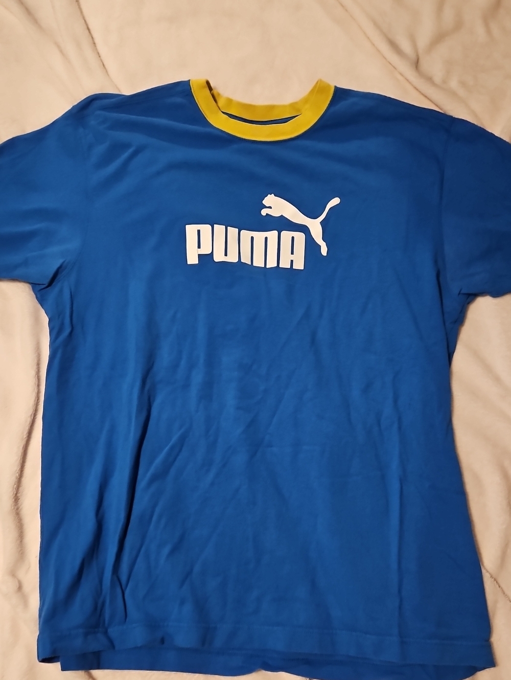 Puma Blue Tee with Yellow Ringer and White Logo